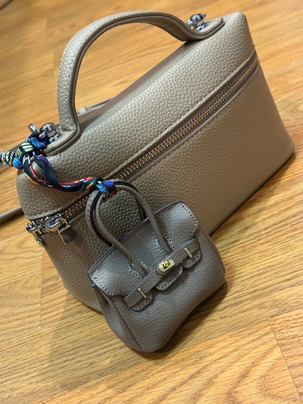Beautiful taupe Women’s crossbody Bag with Mini Charm